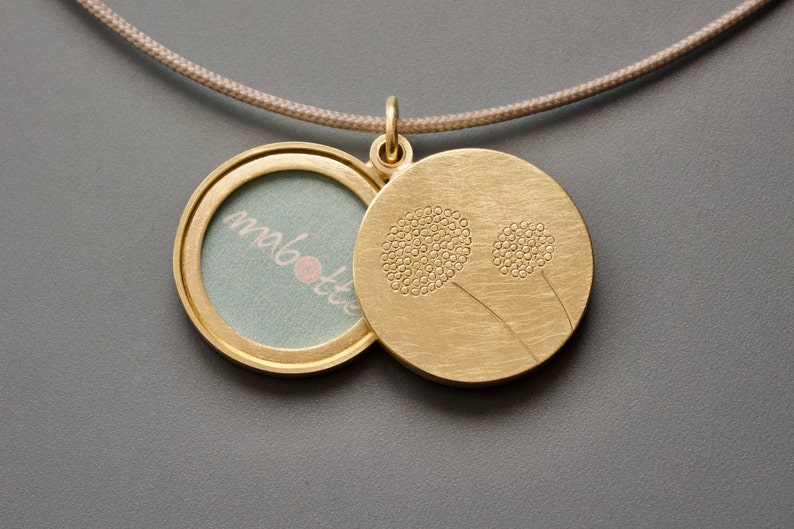 golden double locket with delicate dandelions image 3