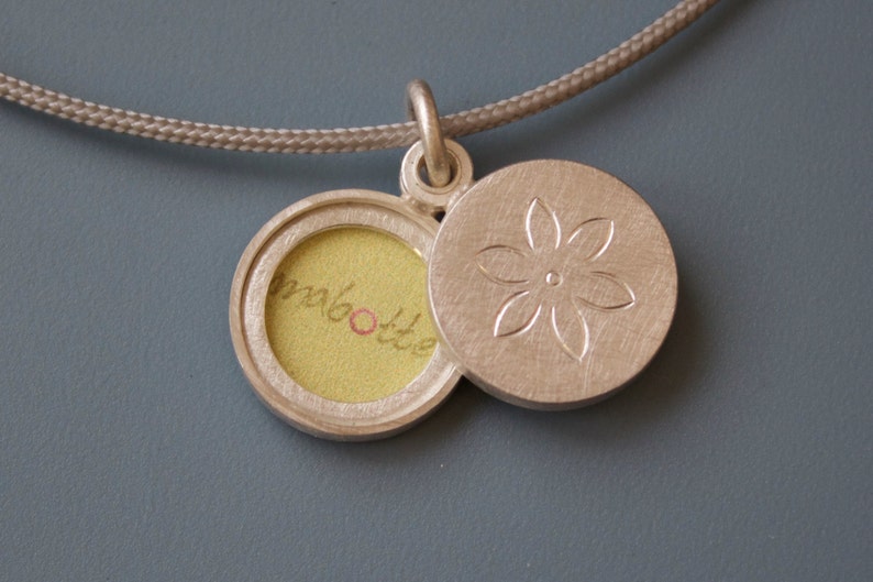 small sterling silver locket for two pictures with dainty flower image 1