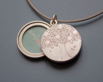 double photo locket with family tree made from sterling silver