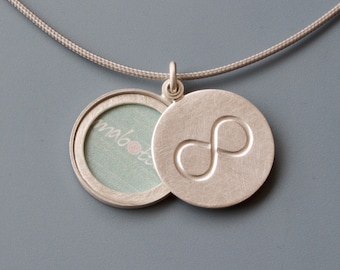 minimalist infinity locket for one picture in sterling silver locket