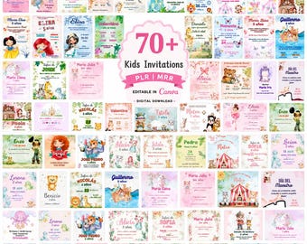 Pack d'invitations modifiables pour enfants 70+ | Modèles Canva DPP MRR | Faire-parts mobiles | Téléchargement instantané | invitations mobiles