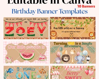 Lot de modèles de bannières d'anniversaire | Modèles de toile modifiables | 72 x 35 bannières d'anniversaire | Téléchargement numérique| Bannières imprimables