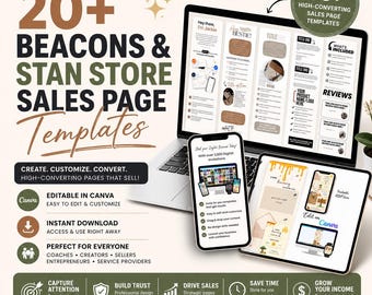Pack de modèles de pages de vente|Beacons et Stan Store |Modèles de pages de vente| Toile modifiable | Plus de 20 pages de vente à fort taux de conversion| Téléchargement numérique