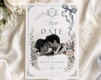Faites gagner la date, faire-part modifiable sur toile, carte de mariage florale bleue, invitation imprimable 5 x 7, téléchargement immédiat, faire-part de mariage