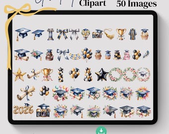 Bundle de cliparts Diplômés 2026, Clipart de l'obtention du diplôme, Bundle de cliparts, DPP | images numériques MRR, Clipart en téléchargement numérique, Images PNG
