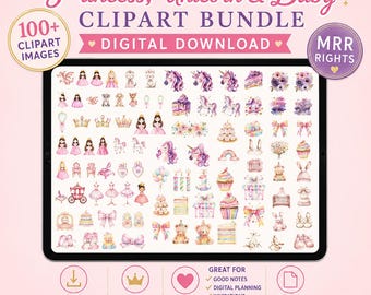 Plus de 100 images PNG de bébé princesse licorne | Stickers agenda numérique | Fond transparent | Droits MRR | Téléchargement numérique