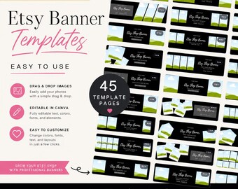 Lot de modèles de bannières de la boutique Etsy avec DPP, grands modèles de photo de couverture Etsy modifiables avec droits de revente, bannières de la boutique Etsy