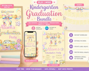 Modèle de lot de remise des diplômes modifiable sur toile, faire-part 5 x 7, invitation mobile, panneau de bienvenue 18 x 24, bannière, DPP MRR téléchargement immédiat