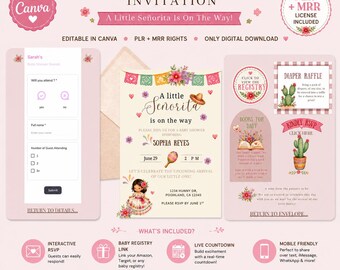 Invitation interactive animée pour un site Web pour une fête prénatale|RSVP avec suivi | Modèle de toile de baby shower | Accès compte à rebours|Téléchargement numérique