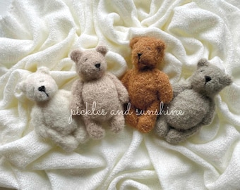 Fuzzy knit bear prop, newborn prop, newborn bear prop lovie, white, beige, grey or cinnamon fuzzy knit newborn size mini bear prop
