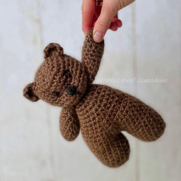 Vintage look crochet brown teddy bear photo prop, knit Sitter prop lovie photo prop, stuffed bear prop