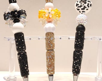 Rhinestone Barrel Pen, Chunky Beaded Pen, Custom Pens, Black or Blue Ink