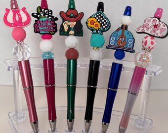 Personalized Western Beaded Pens, Cowboy Hat, Horseshoe, Boots, Cow Print