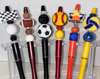 Personalized Beaded Pens, sports, basketball, football, softball, nascar, racing, volleyball, soccer