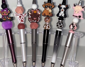 Personalized Highland Cow Beaded Pens, Farm Animal Novelty Gift