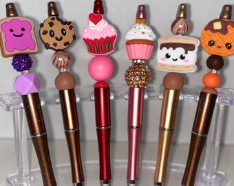 Personalized Beaded Pens, foodie, pb&j, waffle, s’more, cupcakes, cookie, chocolate chip cookie