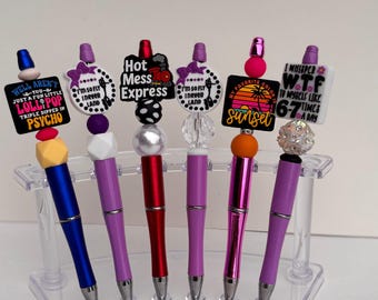 Personalized Beaded Pens, lollipop pens, cheerleader, hot mess express, sunset, wtf, 6-7