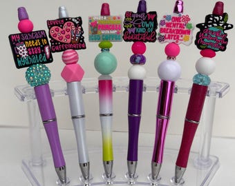 Personalized Beaded Pens, Caffeinated Sass, Moonshine Drinker, Coffee Lover Gift