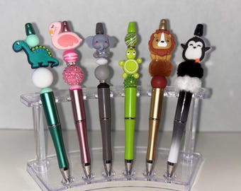 Personalized Beaded Pens, dinosaur, flamingo, elephant, turtle, lion, penguin, frog, fox, duck