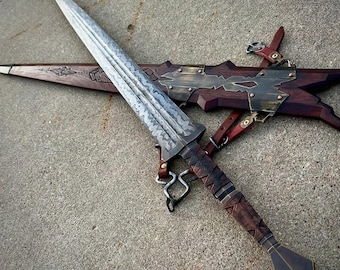 Handsmidda Damaskus Falchion Sword – gotiskt medeltida odjur av Gévaudan Replica