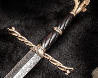 Handsmidd Writhen Longsword - Törneskurmönster - Svetsat Damaskusblad, Medeltida Samlarreplika