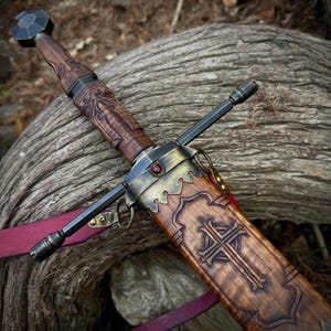Handsmidda Damaskus Falchion Sword – gotiskt medeltida odjur av Gévaudan Replica