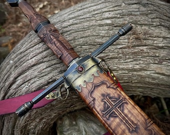 Handsmidda Damaskus Falchion Sword – gotiskt medeltida odjur av Gévaudan Replica