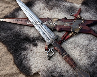 Handsmidda Damaskus Falchion Sword – gotiskt medeltida odjur av Gévaudan Replica