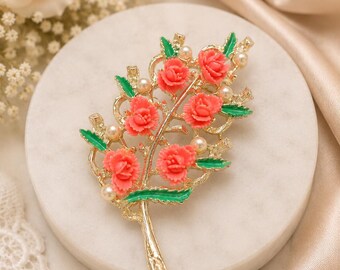 Spilla vintage a forma di rosa floreale / Spilla a forma di fiore con perle finte e smalto / Bigiotteria di metà secolo / Confezione regalo inclusa AF563