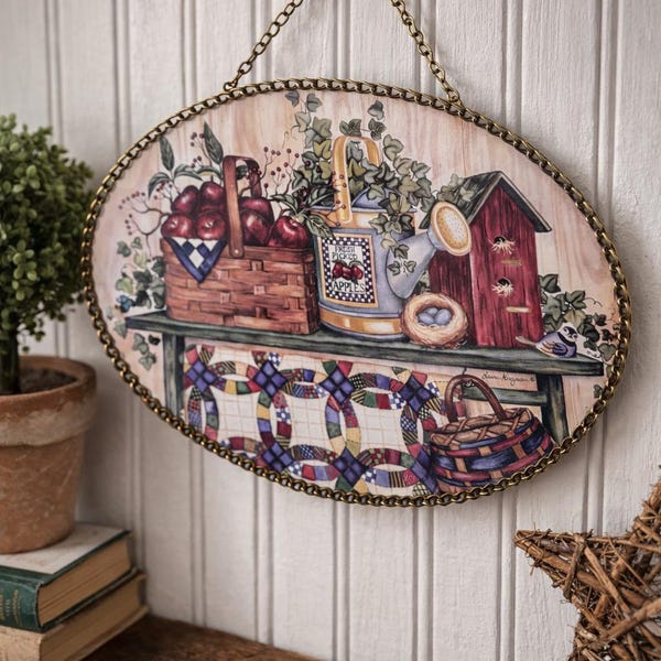 Vintage Apple Basket Wall Plaque –  Kitchen Decor AF048