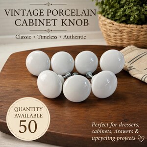 Vintage White Porcelain Cabinet Knob | Antique Drawer Pull | Farmhouse Dresser Knob Cottage Hardware Sold Individually | 50 Available AF757