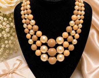 Collana vintage giapponese a 3 fili di perle finte con chiusura decorativa, lunghezza girocollo 35,5 cm, bigiotteria di metà secolo, regalo per lei AF568