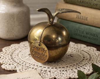 Vintage Solid Brass Apple Paperweight | “For My Favorite Teacher” Tag | Teacher Gift | End of Year Gift -Small Brass Apple AF500