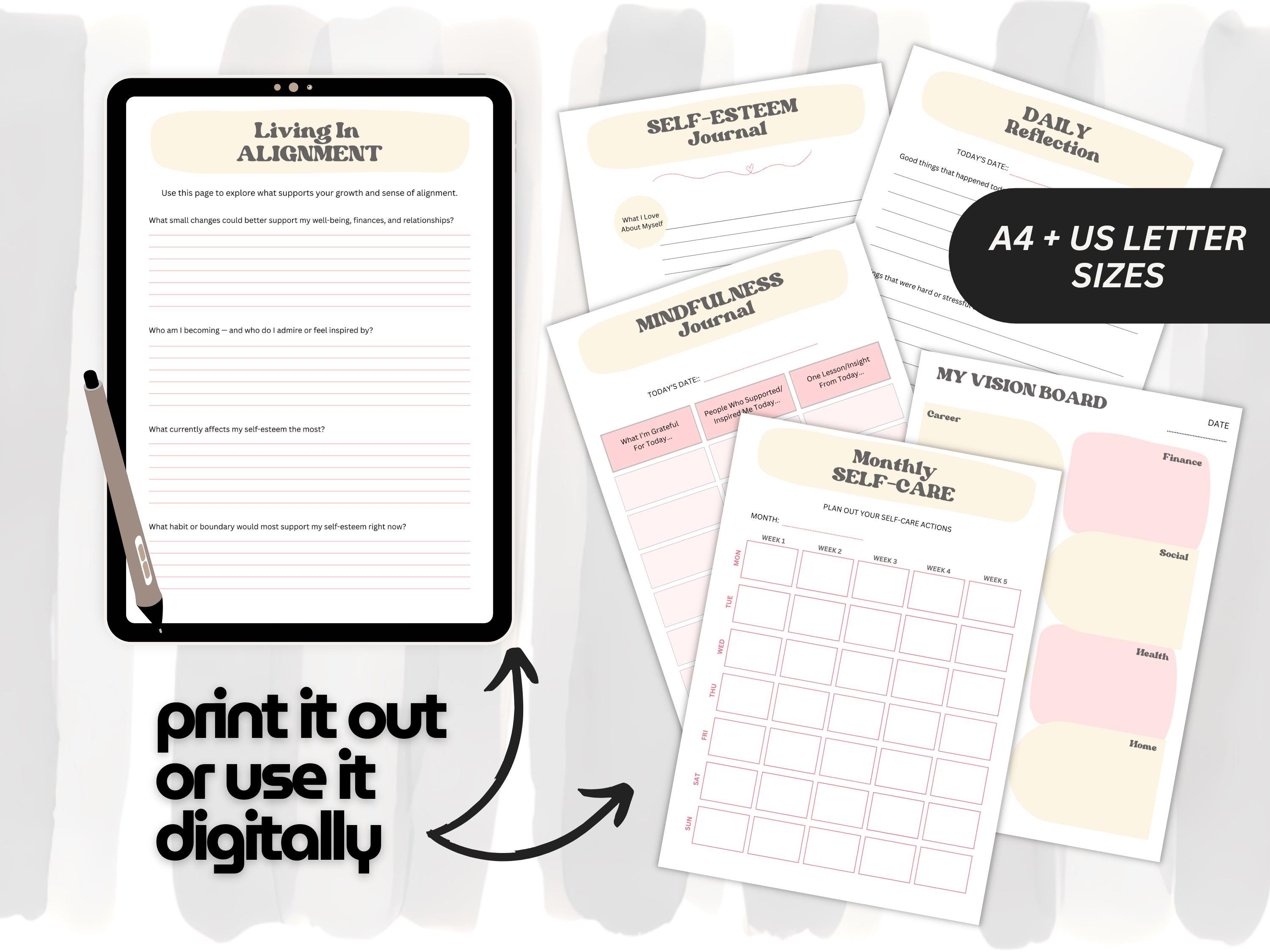 Self Love Journal | Mental Health Printable & Digital Planner | Daily ...