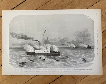 Vintage Book Plate - Fanny in Pamlico Sound Captured October 1, 1861- Civil War Naval Sketch (The Soldier In Our Civil War, 1885)