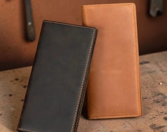Men’s Genuine Leather Long Wallet – Crazy Horse Cowhide Bifold Wallet, Slim Card Holder, Vintage Leather Wallet for Men