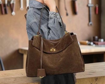 Rodeo Genuine Leather Tote Bag for Women – Large Capacity Frosted Cowhide Shoulder Handbag