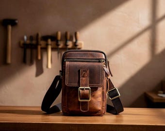 Sac bandoulière homme rétro en cuir Crazy Horse – Sac messager en cuir de vachette véritable, petit sac bandoulière vintage