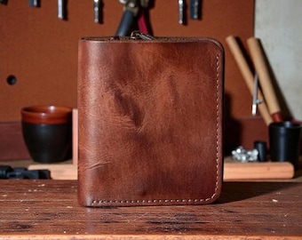 Vertical Leather Wallet for Men, Personalized Minimalist Bifold, Genuine Cowhide Retro Wallet, Slim Card Holder