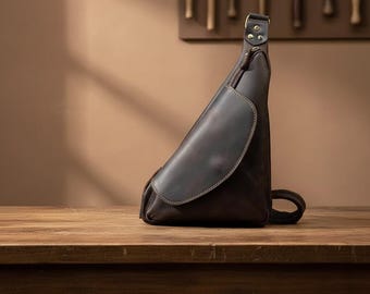 Sac bandoulière en cuir pour homme – Sac à dos bandoulière en cuir véritable, style rétro