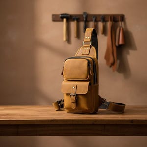 Äkta läderbröstväska herr, Crazy Horse läderaxelväska, vintage axelväska, herraxelväska, EDC-reseväska