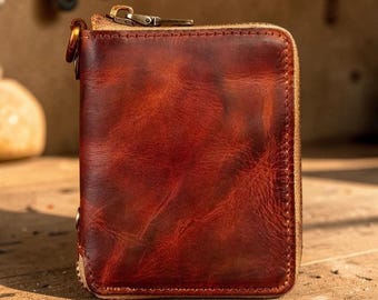 Handmade Vertical Leather Wallet, Unisex Short Wallet, Top Grain Cowhide Purse, Minimalist Retro Wallet, Slim Pocket Wallet