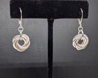 Pure Silver Chainmail Flower Earrings