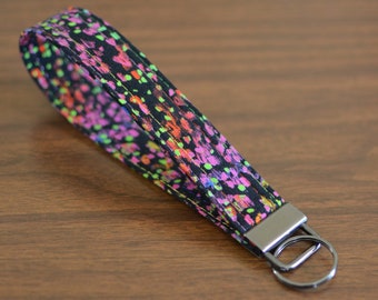 Rainbow Speckled Fabric Key Fob Wristlet: Handmade Cotton Keychain