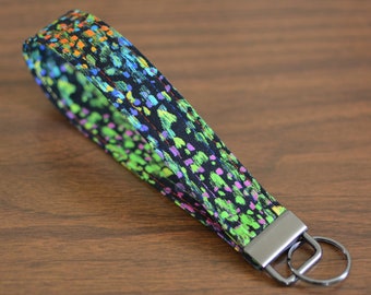 Key Fob Wristlet Strap Keychain Fabric Wrist Lanyard Key Strap Wrist Strap Key Holder Purse & Key Accessories Rainbow Speckles Fabric