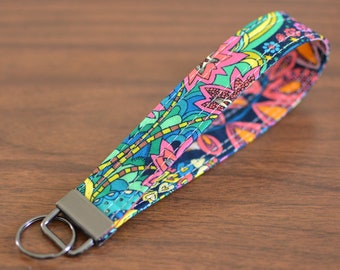 Sally Kelly Fabric Key Fob: Psychedelic Cotton Wristlet Keychain