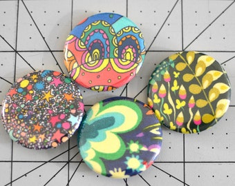 Fabric Pinback Button 4 Pack 1.5 Inch (38mm) Button Pin Badge For Bags Backpacks Lanyards Clothing Hats Handmade Sally Kelly Fabric