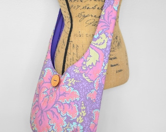 Tula Pink Cotton Hobo Bag: Handmade Bohemian Crossbody Purse