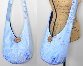 Floral Boho Bag Crossbody Bag Hobo Bag Cotton Hippie Purse Handmade Sling Bag Fabric Bohemian Purse Blue Boho Purse Hippie Bag Hobo Purse