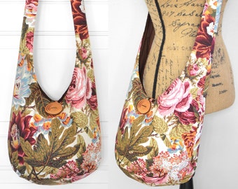 Fabric Hobo Bag Floral Crossbody Bag Boho Bag Cotton Hippie Slouchy Purse Cloth Bohemian Gypsy Purse Handmade Boho Shoulder Bag Sling Bag